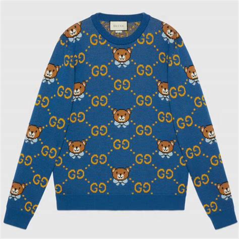 gucci bear sweater blue|black and white Gucci sweater.